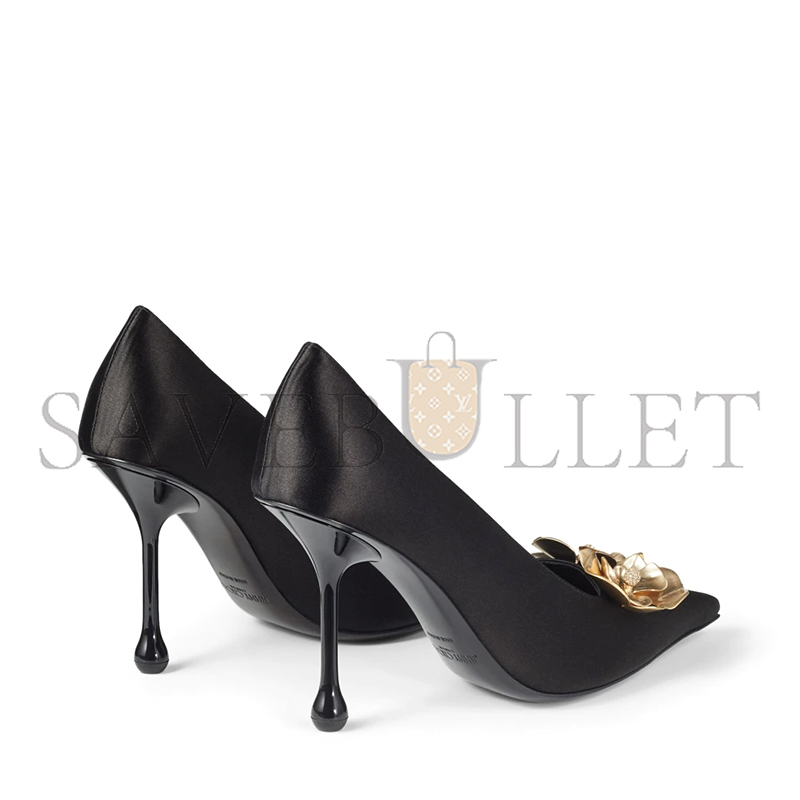 JIMMY CHOO IXIA 95 BLACK SATIN PUMPS WITH FLOWERS IXIA95BGU JIMMY CHOO IXIA 95 BLACK SATIN PUMPS WITH FLOWERS IXIA95BGU